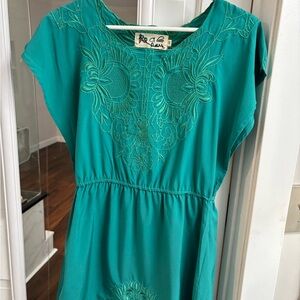 C. Luce Teal Embroidered Mini Dress
